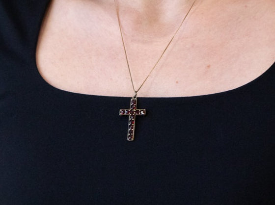 Simple Bohemian Garnet Cross Pendant