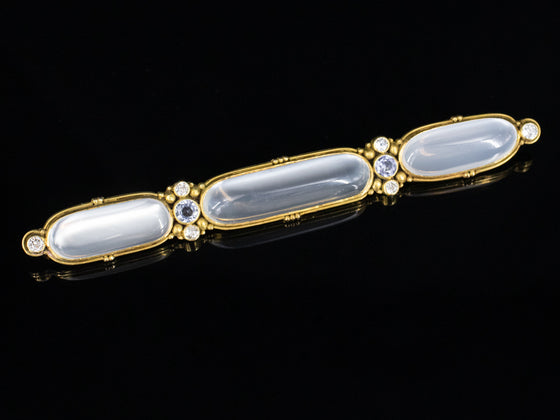 Moonstone and Diamond Brooch  in 14K Yellow Gold