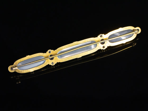 Moonstone and Diamond Brooch  in 14K Yellow Gold