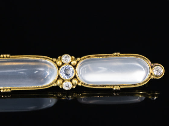 Moonstone and Diamond Brooch  in 14K Yellow Gold