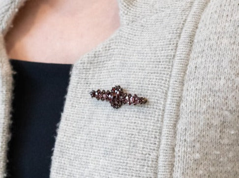 Bohemian Garnet Plate Brooch in Gold Over Silver