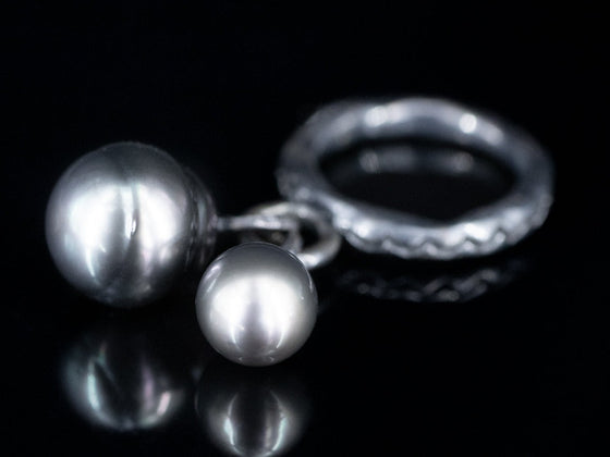 Freshwater Pearl Bobble Ring in Oxidized Sterling Silver