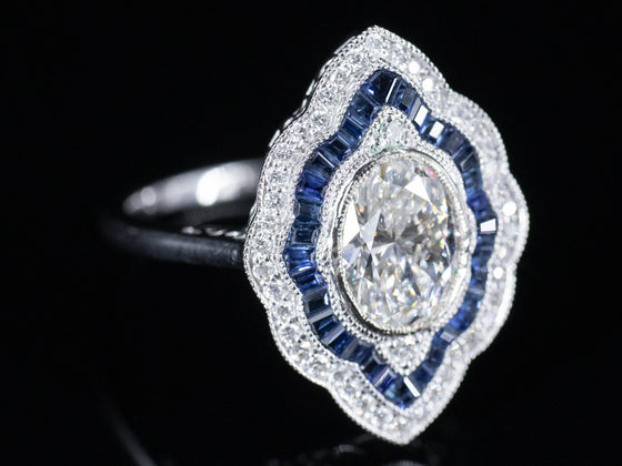 The Mariner Sapphire and Lab Grown Diamond Navette Ring in 14K White Gold