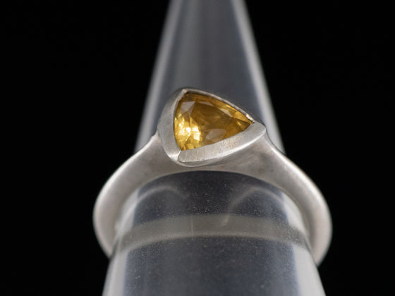 Trillion Cut Yellow Sapphire Ring in 14K White Gold