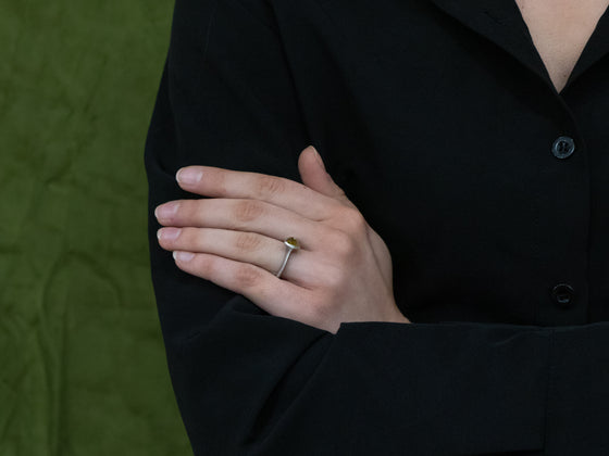 Trillion Cut Yellow Sapphire Ring in 14K White Gold