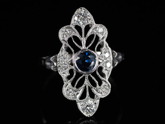 The Cordelia Sapphire and Diamond Navette Ring in 14K White Gold