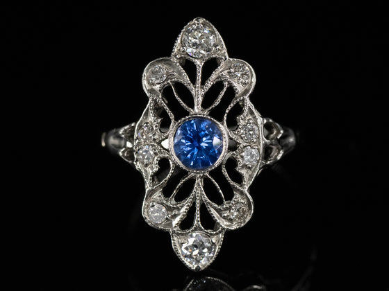 The Cordelia Sapphire and Diamond Navette Ring in 14K White Gold