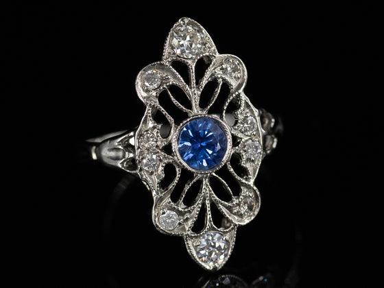 The Cordelia Sapphire and Diamond Navette Ring in 14K White Gold