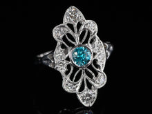  The Cordelia Blue Zircon and Diamond Navette Ring in 14K White Gold