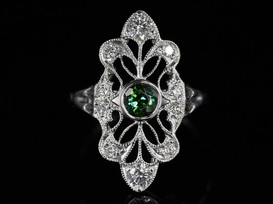 The Cordelia Tourmaline and Diamond Navette Ring in 14K White Gold