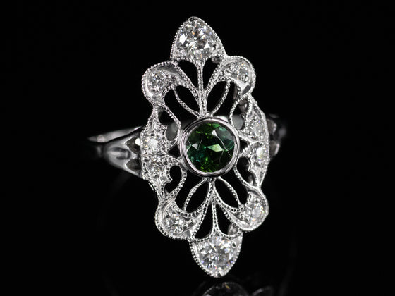 The Cordelia Tourmaline and Diamond Navette Ring in 14K White Gold