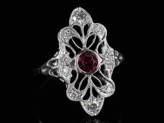 The Cordelia Pink Sapphire and Diamond Navette Ring in 14K White Gold