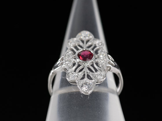 The Cordelia Pink Sapphire and Diamond Navette Ring in 14K White Gold