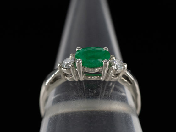 The Elaina Emerald and Diamond Ring in 14K White Gold