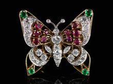  Whimsical Ruby, Emerald, and Diamond Butterfly Ring in 14K Yellow and White Gold