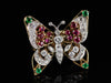 Whimsical Ruby, Emerald, and Diamond Butterfly Ring in 14K Yellow and White Gold