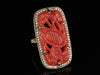 Floral Carved Coral Ring with Seed Pearl Halo in 14K Yellow Gold