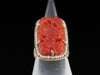 Floral Carved Coral Ring with Seed Pearl Halo in 14K Yellow Gold