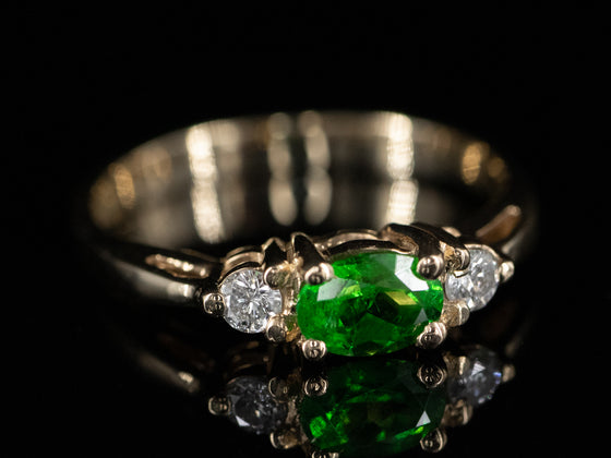 The Elaina Green Garnet and Diamond Ring in 14K Yellow Gold