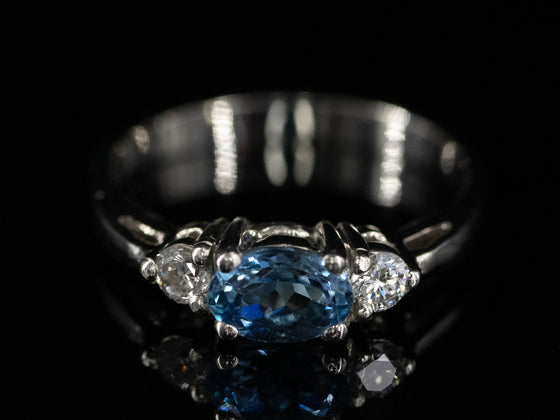 The Elaina Aquamarine and Diamond Ring in 14K White Gold