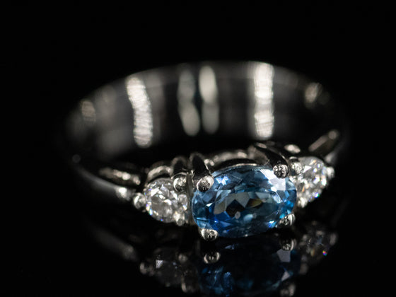 The Elaina Aquamarine and Diamond Ring in 14K White Gold