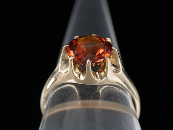 Antique Inspired 14K Gold Ring - Victorian Era Woodman Setting, Hessonite Garnet