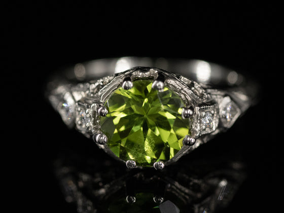 The Bellamy Peridot and Diamond Ring in 14K White Gold