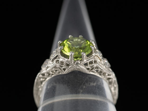The Bellamy Peridot and Diamond Ring in 14K White Gold