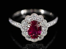  Ruby Ring with Scalloped Diamond Halo in 18K White Gold