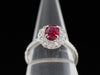 Ruby Ring with Scalloped Diamond Halo in 18K White Gold