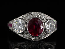  Burmese Ruby and Old European Cut Diamond Ring in Platinum