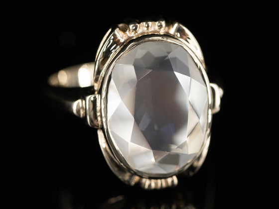 Retro Era Inspired 14K Gold Ring - Faceted Moonstone 5.54 Carats