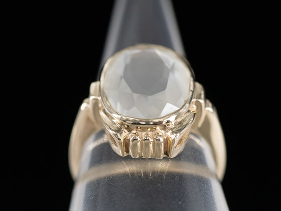 Vintage Charm in 14K Gold - Retro Era Faceted Moonstone Ring