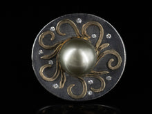  11.5 mm. Saltwater Pearl and Diamond Ring in Sterling Silver and 18K Yellow Gold