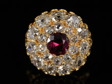  Ruby and Old Mine Cut Diamond Ring in 22K Yellow Gold