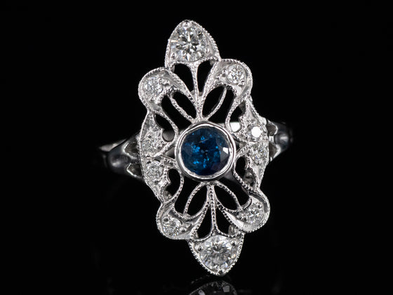 The Cordelia Sapphire and Diamond Navette Ring in 14K White Gold