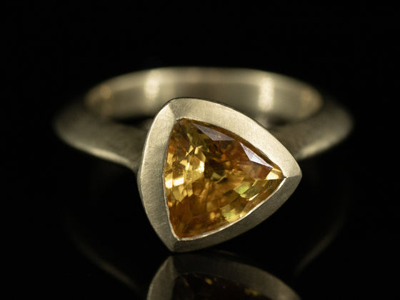 Trillion Cut Yellow Sapphire Ring in 18K Yellow Gold