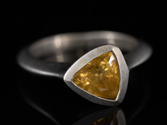 Trillion Cut Yellow Sapphire Ring in 14K White Gold