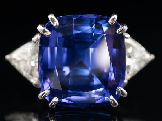 Tanzanite and Trillion Diamond Accents Ring in Platinum