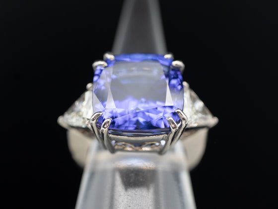 Tanzanite and Trillion Diamond Accents Ring in Platinum