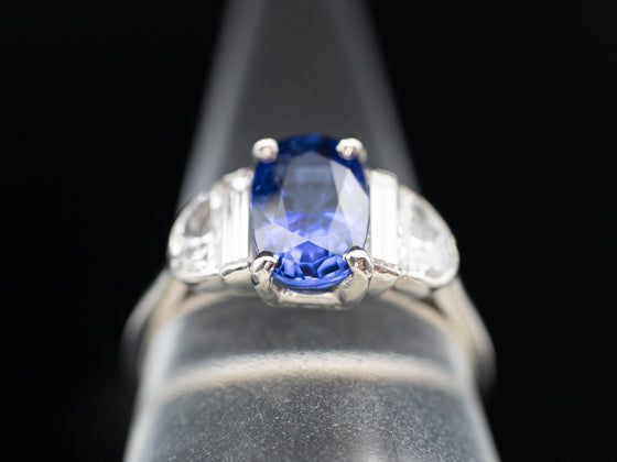 Oval Sapphire and Diamond Accents Ring in Platinum