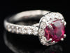 Ruby Ring with Diamond Halo and Shoulders in Platinum