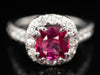 Ruby Ring with Diamond Halo and Shoulders in Platinum