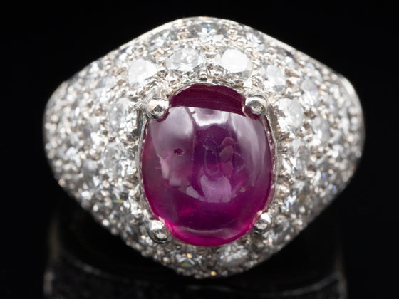 Star Ruby and Pavé Set Diamond Bombe Ring in 18K Yellow and White Gold