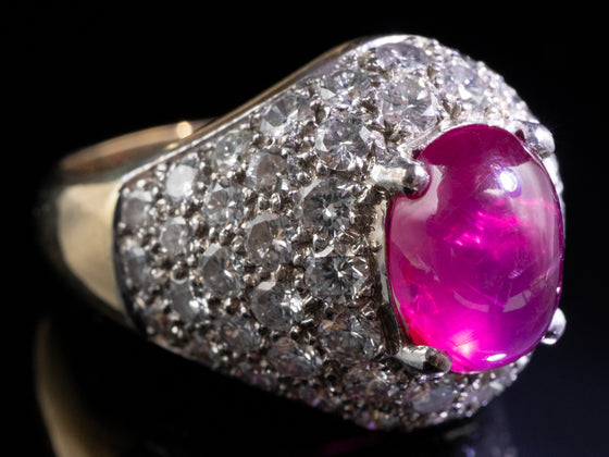 Star Ruby and Pavé Set Diamond Bombe Ring in 18K Yellow and White Gold