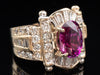 Pink Sapphire and Diamond Scroll Banner Ring in 14K Yellow Gold