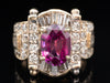 Pink Sapphire and Diamond Scroll Banner Ring in 14K Yellow Gold