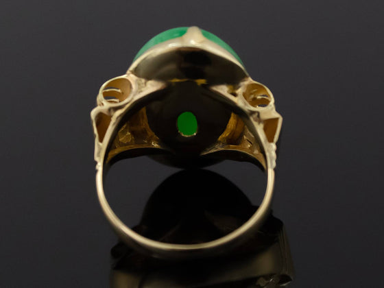 Dyed Jadeite Ring with Scrolled Shoulders in 22K Yellow Gold