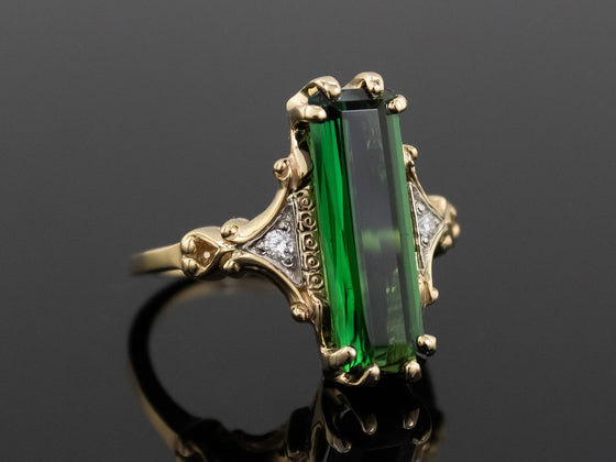 The Adelia Forest Green Tourmaline and Diamond Ring in 14K Yellow and White Gold
