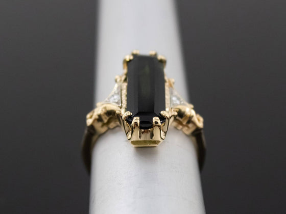 The Adelia Forest Green Tourmaline and Diamond Ring in 14K Yellow and White Gold